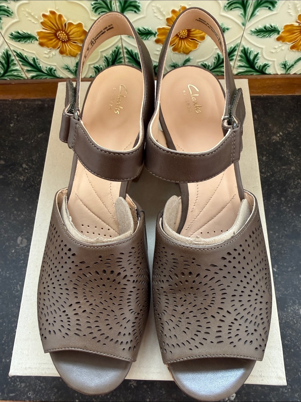 Clarks Brown Perforated Slingback Sandals